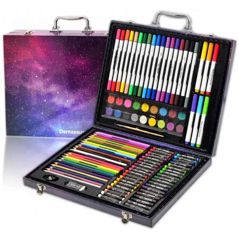 Kit Lápis de Cor Profissional com Maleta de Madeira 132 peças, DARNASSUS 132PAPERARTSSET, Preto