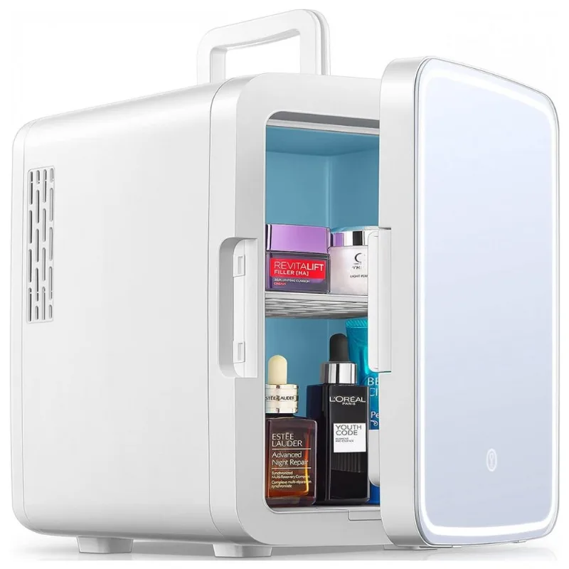 Mini Geladeira Para Skincare I 10 Litros Com Espelho, 12v, Branca, 110v, Northclan Mfa 10l I, Branco