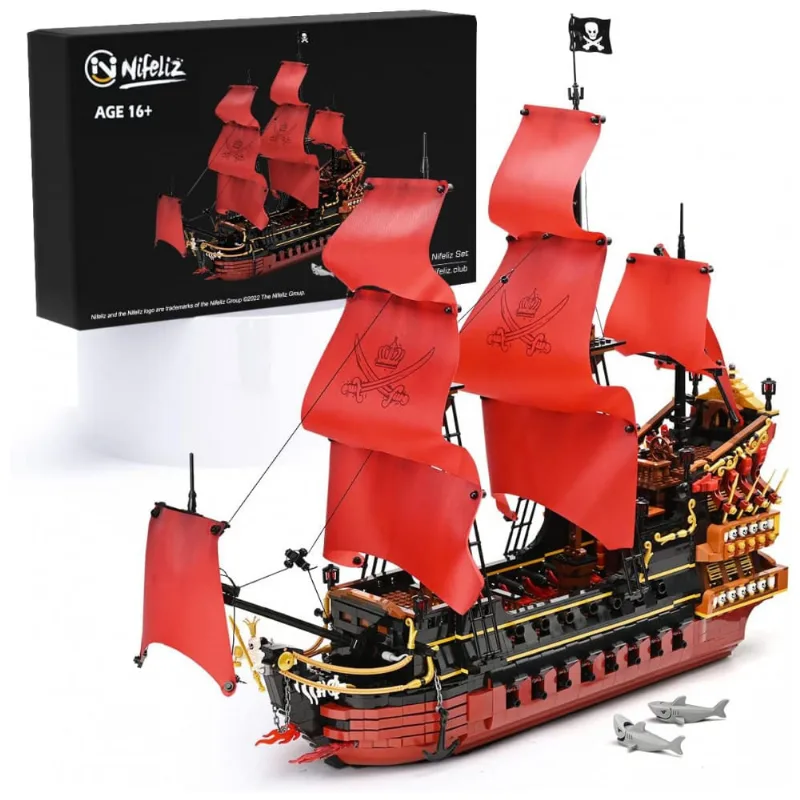 Kit De Construcao Navio, 3694 Pecas, Nifeliz Priate Ship Model, Vermelho