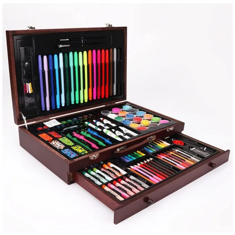 Kit de Pintura XARONF com 123 Peças e Caixa de madeira Portátil, Marrom Escuro
