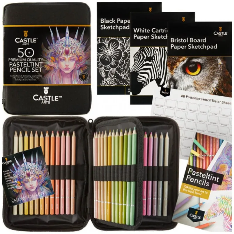 Kit Lápis de Cor Profissional com Estojo 48 peças, Castle Art Supplies