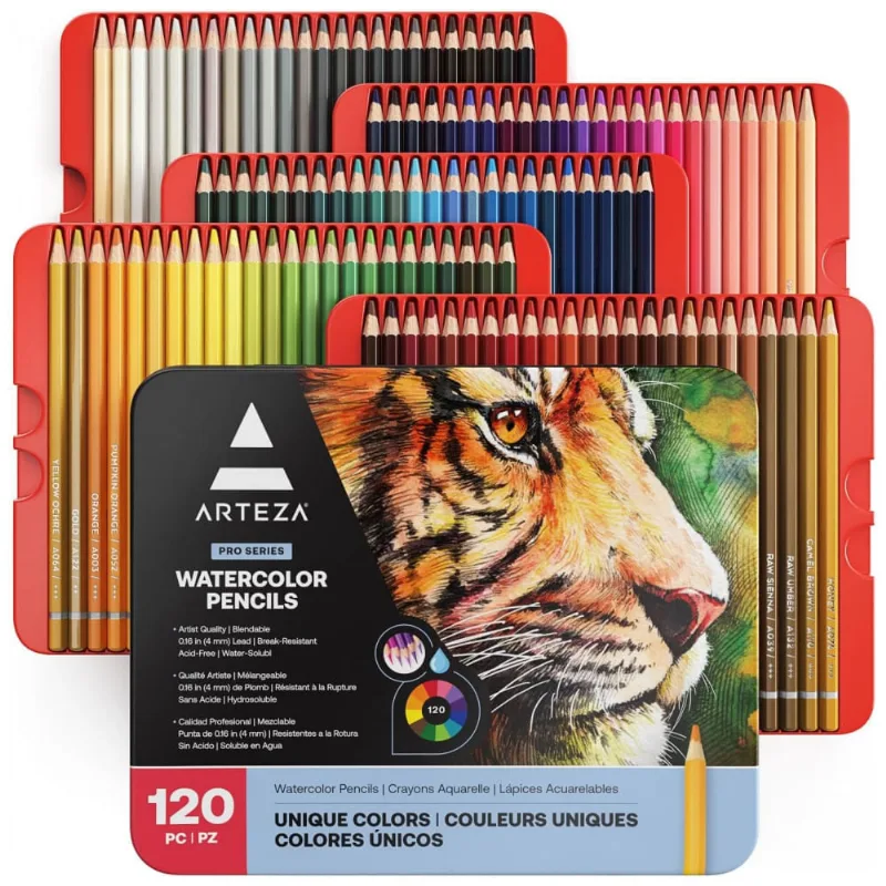 Kit Lápis de Cor Profissional com Estojo 120 Peças e Tons Variados Brilhantes, ARTEZA