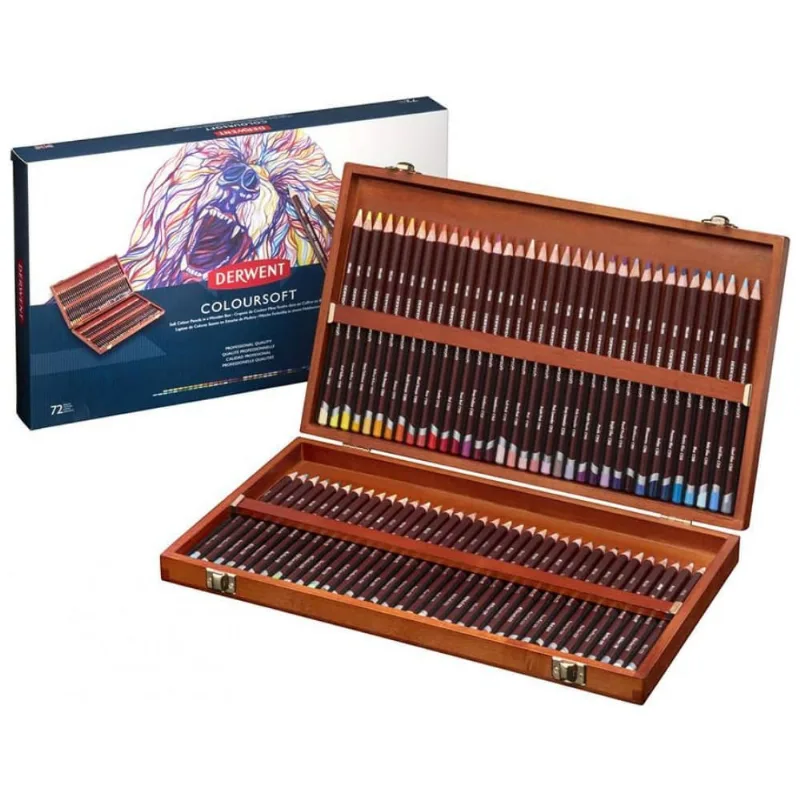 Kit Lápis de Cor Profissional com Maleta de Madeira 72 Peças, Derwent 0701031, Marrom