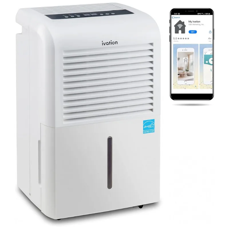 Desumidificador para Grandes Ambientes 9L até 420 m2 com Controle Inteligente e App para Celular, 110V, Ivation, Branco