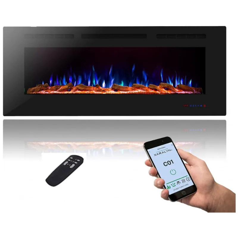 Lareira Eletrica De Embutir A54x137l Com Controle Remoto E App Para Celular, 110v, Masarflame, Preta