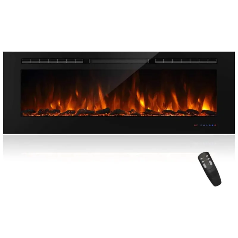 Lareira Eletrica De Embutir A54x152l Com Controle Remoto E Chama Ajustavel, 110v 1500w, Masarflame, Preta