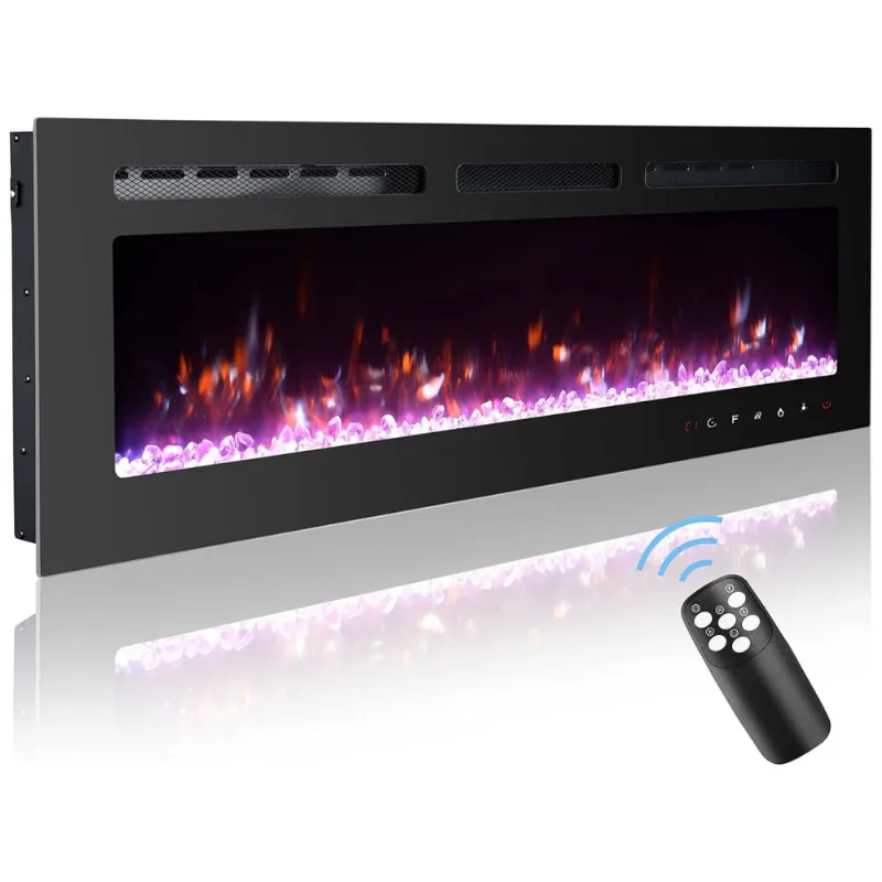 Lareira Eletrica De Embutir A43x152l Com Controle Remoto E 9 Chamas Multicoloridas, 110v, Outdoor Diamond, Preta