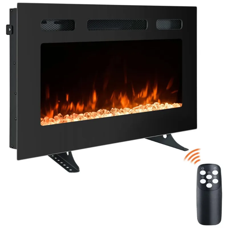 Lareira Elétrica De Embutir A43x76l Com Controle Remoto E 9 Chamas Multicoloridas, 110v, Outdoor Diamond, Preta