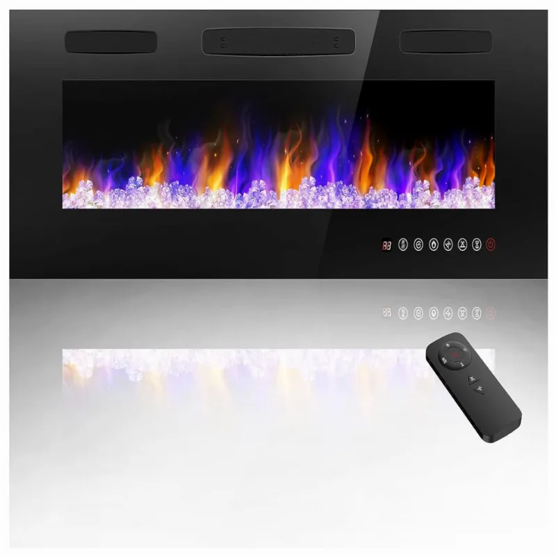 Lareira Elétrica De Embutir A45x127l Com Controle Remoto E Chamas Ajustável, 110v 1500w, Masarflame, Preta