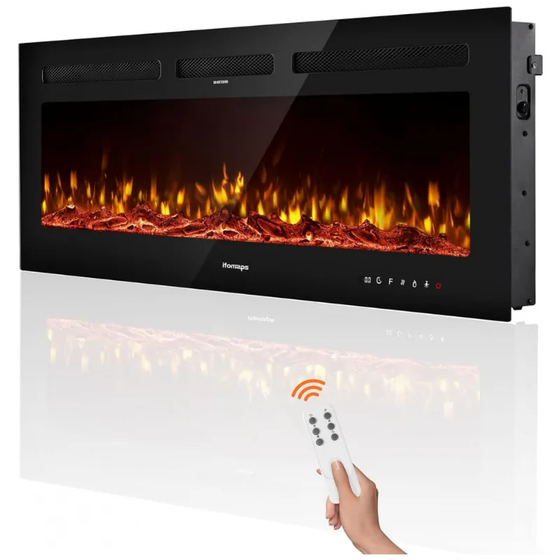 Lareira Elétrica De Embutir A43x152l Com Controle Remoto E Temporizador, 110v 1500w, Ifomaps, Preta