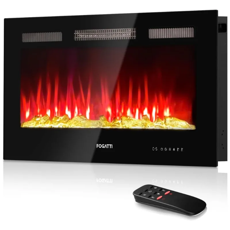 Lareira Eletrica De Embutir A48x91l Com Controle Remoto E Temporizador, 110v, Fogatti, Preta