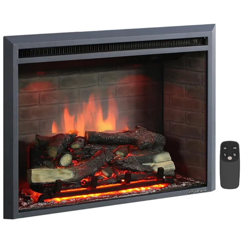 Lareira Elétrica De Embutir A62x81l Com Controle Remoto E Crepitação De Som, 110v 1500w, Puraflame, Preta
