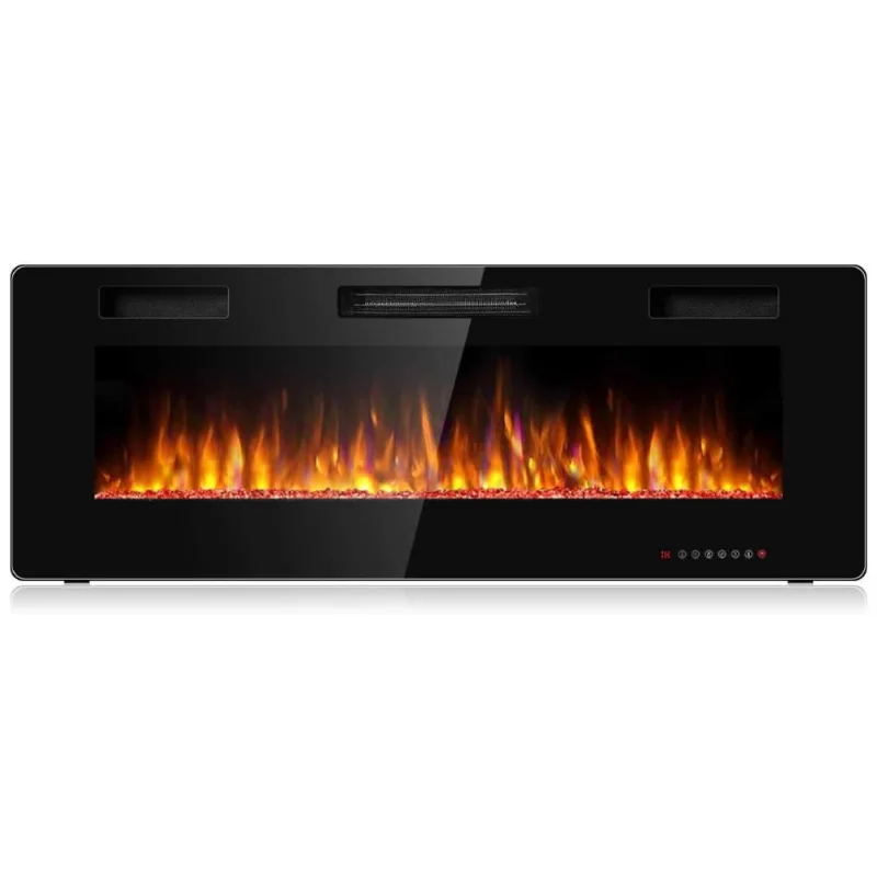Lareira Eletrica De Embutir A45x127l Com Controle Remoto E Chamas Ajustavel, 110v 1500w, Tangkula, Preta