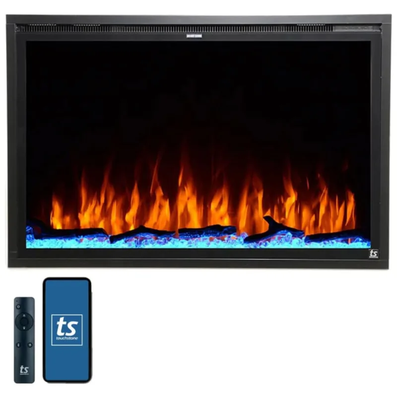 Lareira Elétrica De Embutir A67x101l Com Controle De Temperatura, 110v 1500w, Touchstone 80052, Preta