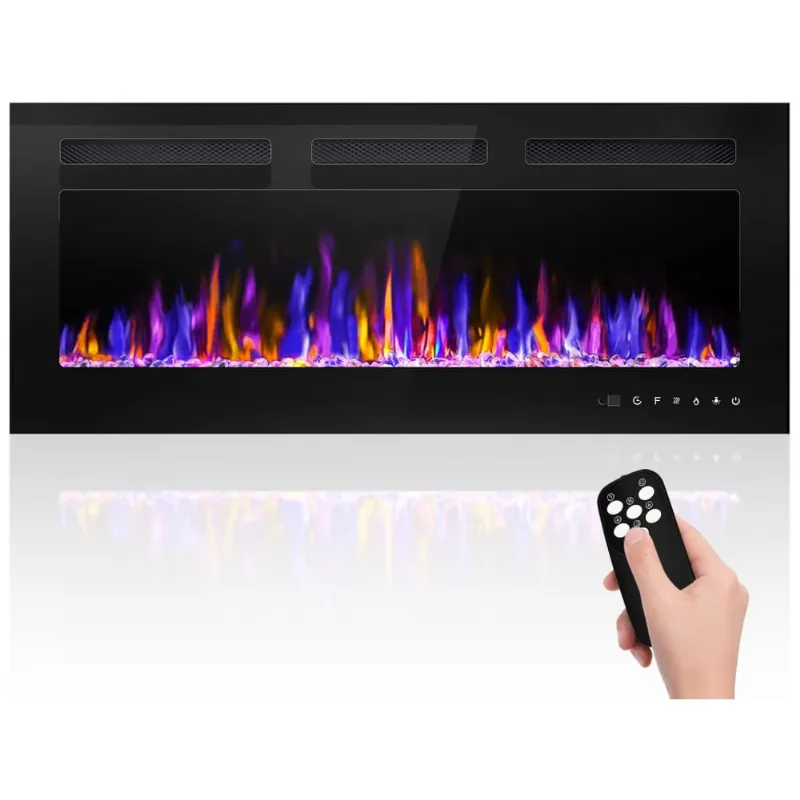 Lareira Eletrica De Embutir A43x101l Com Controle Remoto E Temporizador, 110v, Betelnut, Preta
