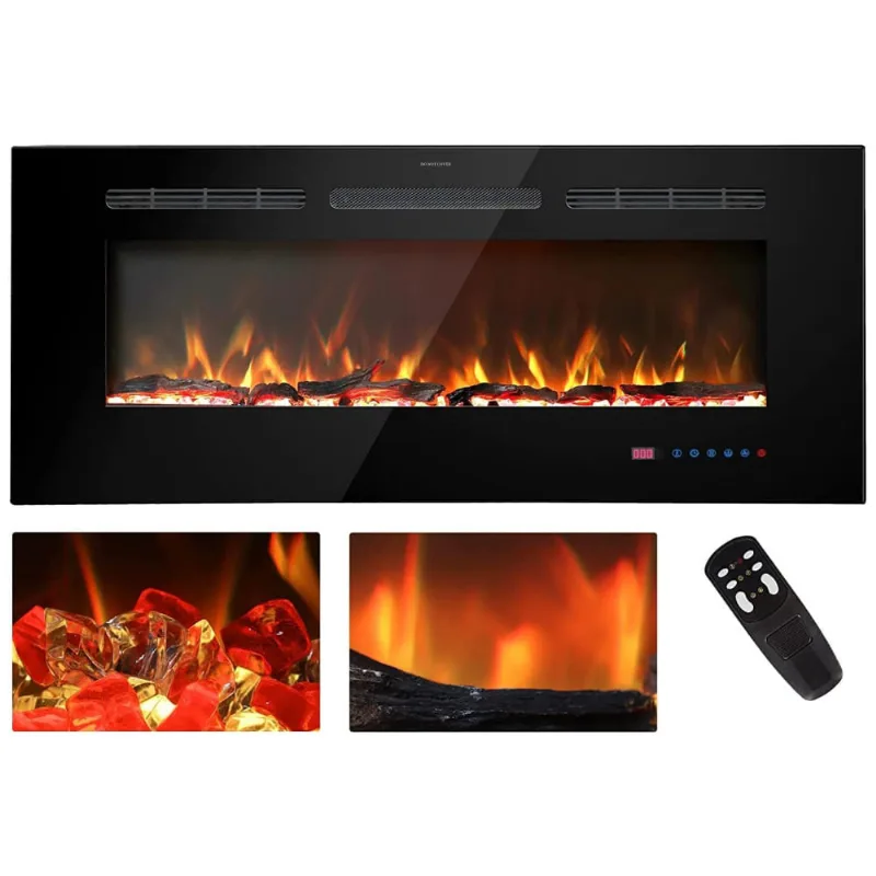 Lareira Elétrica De Embutir A43x137l Com Controle Remoto E Temporizador, 110v, Kentsky, Preta