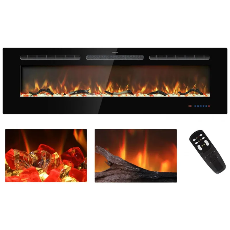 Lareira Eletrica De Embutir A43x152l Com Controle Remoto E Chamas Multicolorida, 110v, Kentsky, Preta