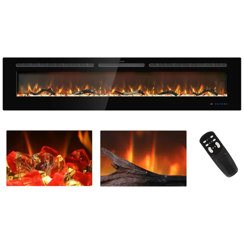 Lareira Elétrica De Embutir A43x203l Com Controle Remoto, Temporizador E Chamas Multicolorida, 110v, Kentsky, Preta