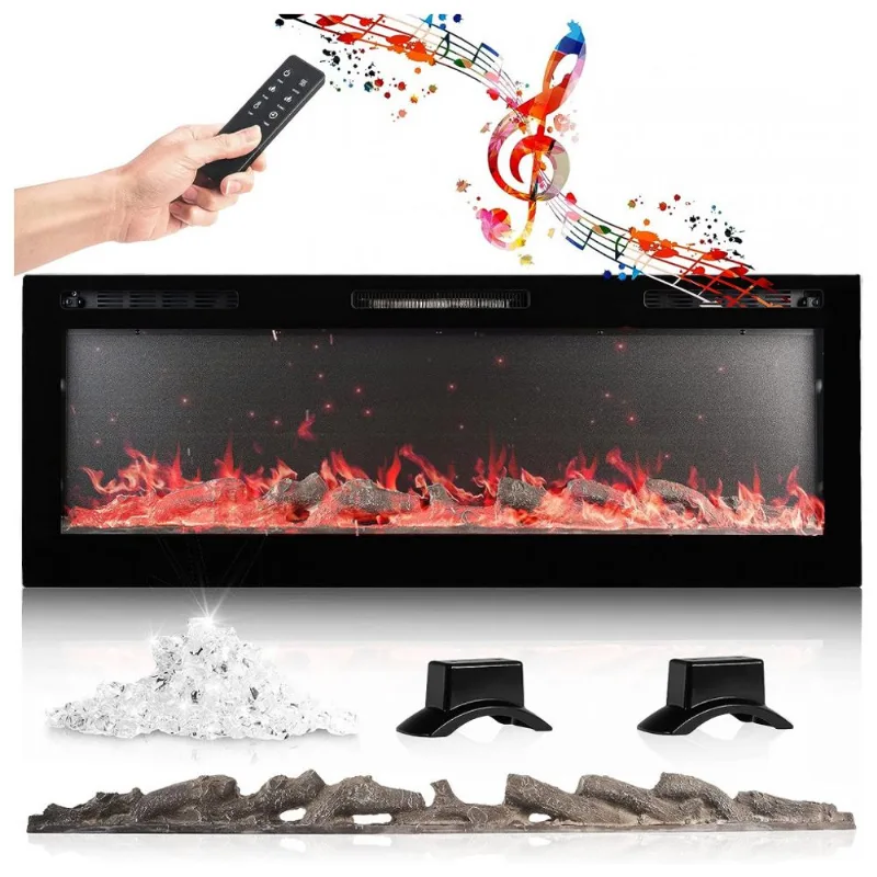 Lareira Elétrica De Embutir A45x152l Com 2 Altofalantes Bluetooth E 10 Cores Chamas, 110v, Chic Cozy, Preta