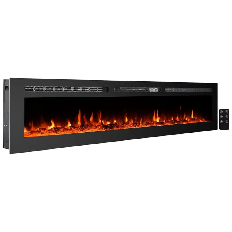 Lareira Elétrica De Embutir A73x203l Com Controle Remoto E Tela Sensível Ao Toque, 110v, Charavector, Preta