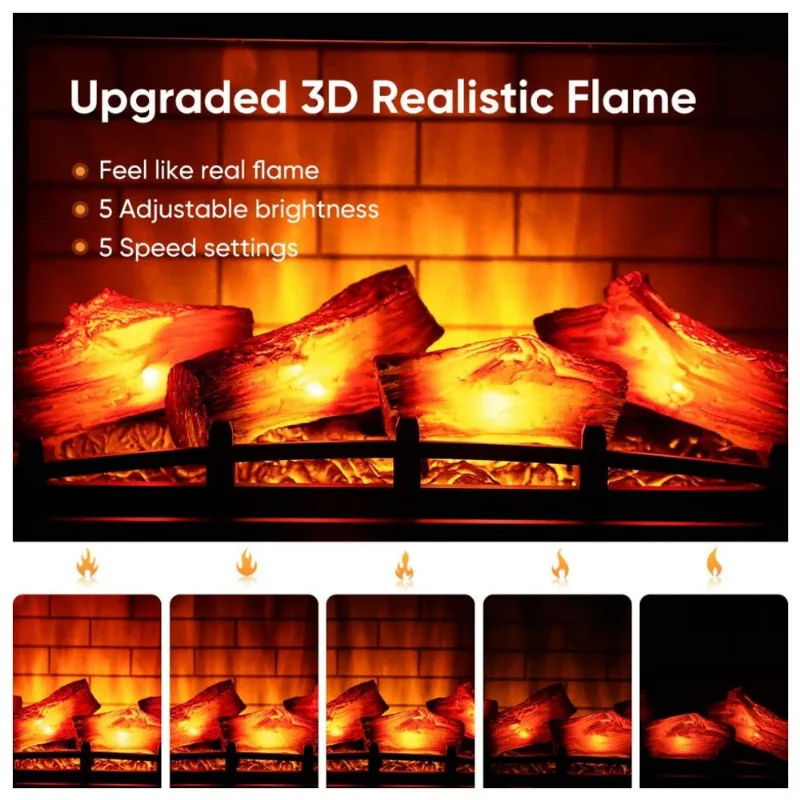 Lareira Elétrica Com Controle Remoto E Chamas 3d Ajustável, 1500w, 110v, Heao, Preto