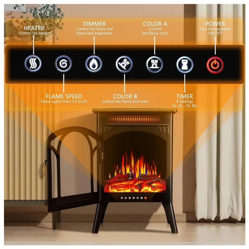 Lareira Elétrica Com Controle Remoto E Chamas 3d Ajustável, 1500w, 110v, Xbeauty, Preto