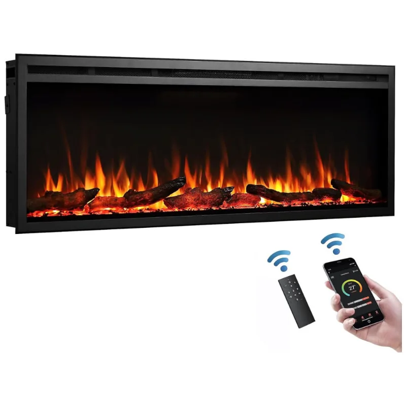 Lareira Elétrica De Embutir A45x127l Com Controle Remoto, 110v 1500w, Legendflame, Preta