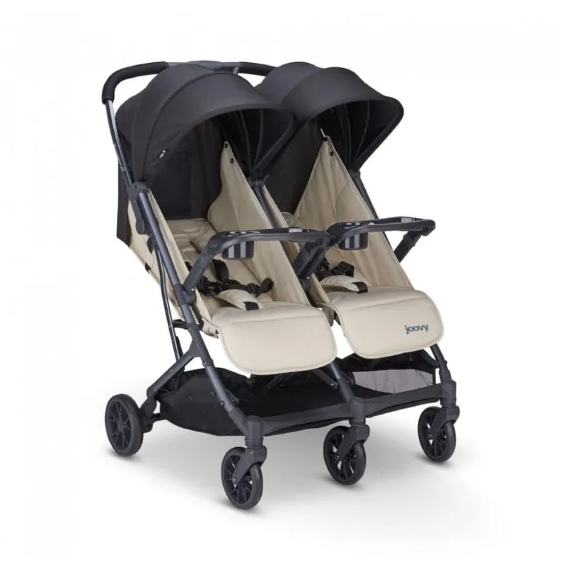 Carrinho de Bebê Duplo com Assentos Reclináveis e Dobra com Uma Mão, Joovy X2, Bege Areia 110v