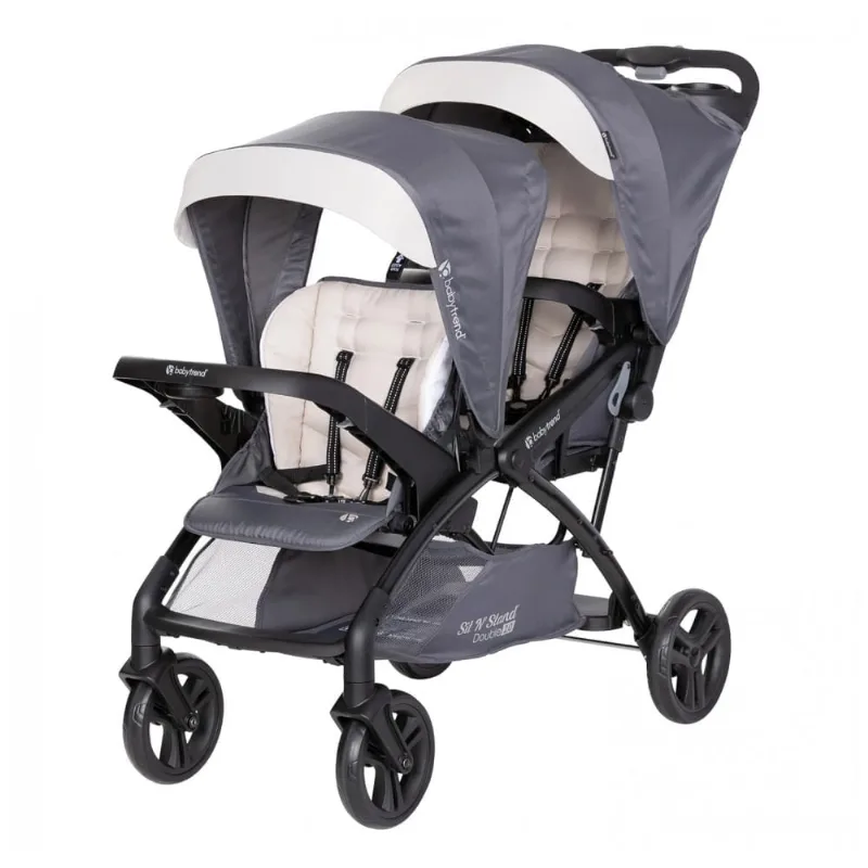 Carrinho de Bebê Duplo com Porta Copos, Baby Trend, Cinza