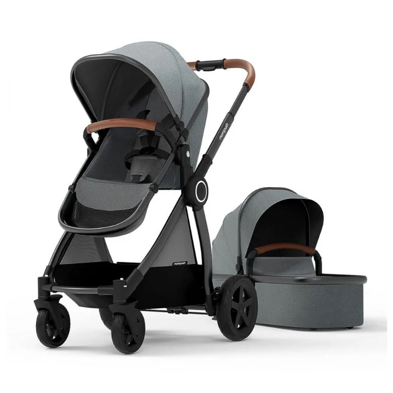 Carrinho de Bebê com Berço Portátil Removível e Assento Reversível, Mompush, Preto
