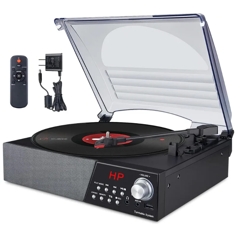 Toca Discos Retro 3 Velocidades Com Bluetooth E Alto Falantes Embutidos, Hongut, Preto