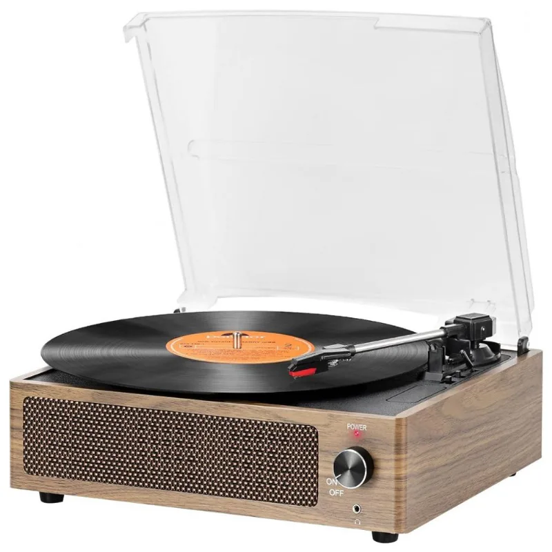 Toca Discos Retro 3 Velocidades Com Aux E Alto Falantes, Wockoder, Cinza