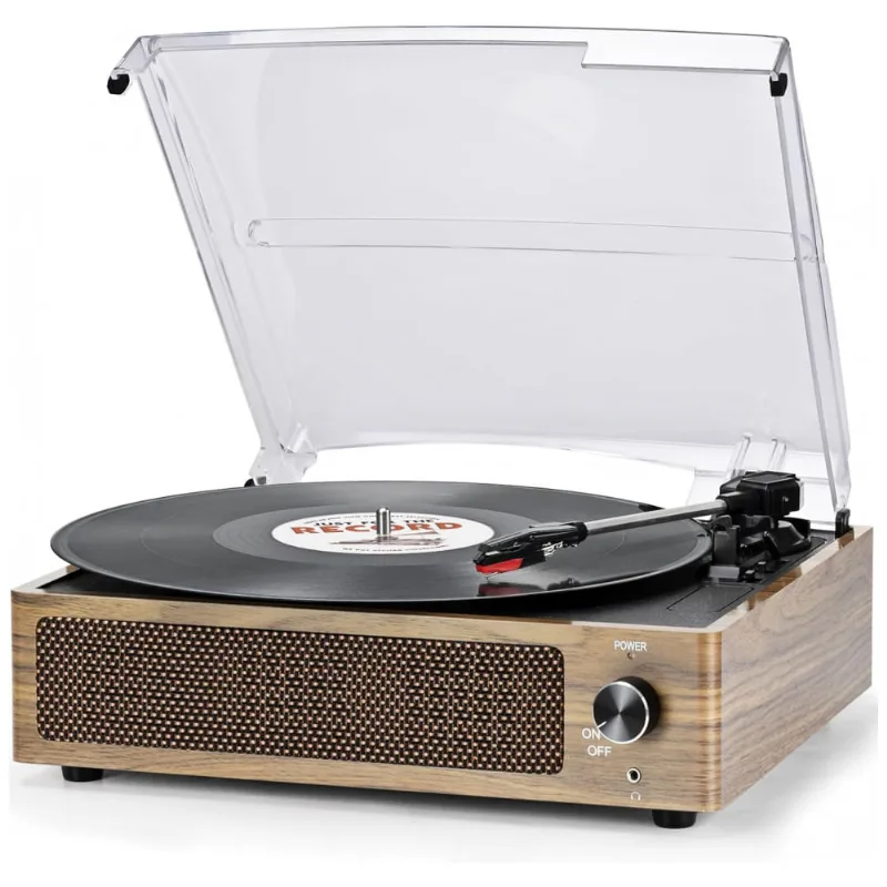 Toca Discos Retro 3 Velocidades Com Alto Falantes E Entrada Aux, Seasonlife, Marrom Claro