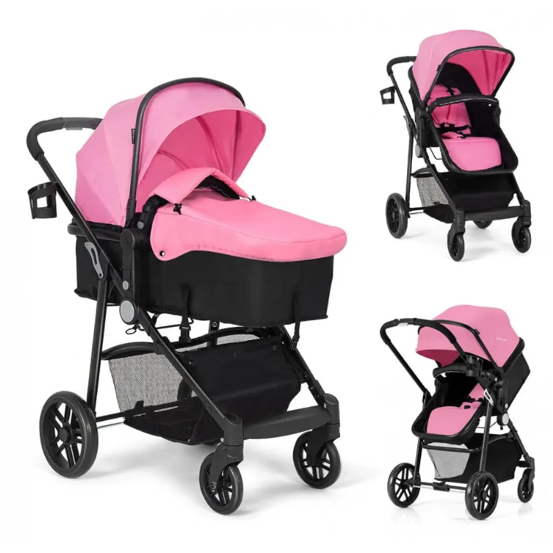 Carrinho de Bebê 2 em 1 com Suspensão e Porta Copos, Baby Joy, Rosa 110v