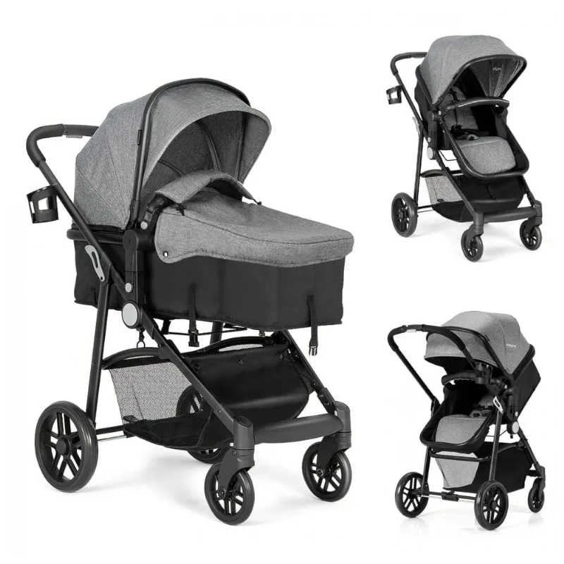 Carrinho de Bebê 2 em 1 com Suspensão e Porta Copos, Baby Joy, Cinza 110v