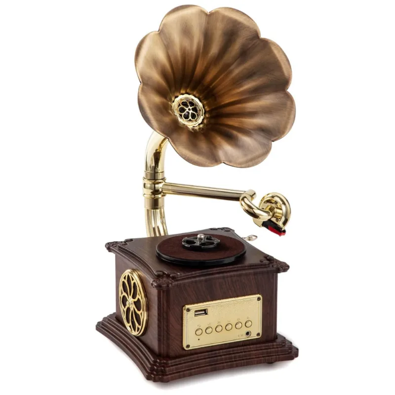 Gramofone Toca Discos Retro Com Bluetooth, Usb E Plataforma Giratória, 110v, Meageal, Marrom