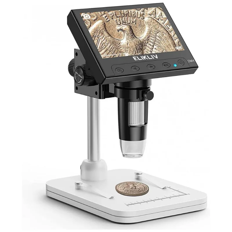Microscópio Digital LCD 1000x, Lupa de Moedas com 8 Luzes LED Ajustáveis Compatível com Windows, 5V Elikliv