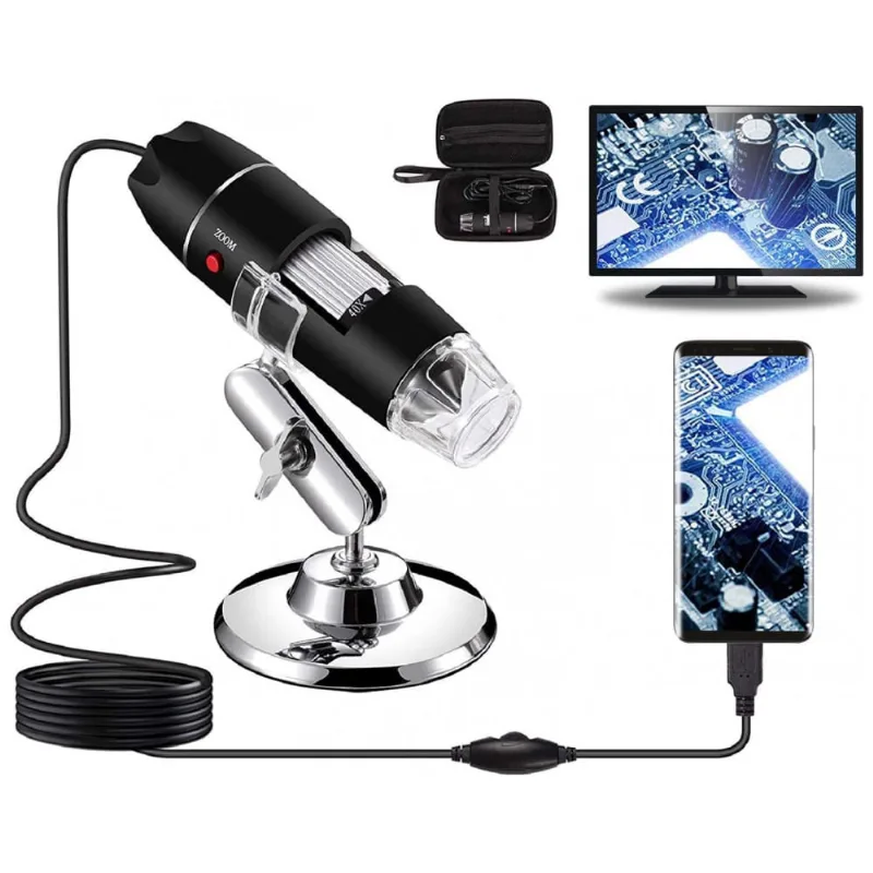 Microscópio Digital USB 40X a 1000X com Câmera de Endoscópio de Ampliação de 8 LEDs, 5V Bysameyee, Preto