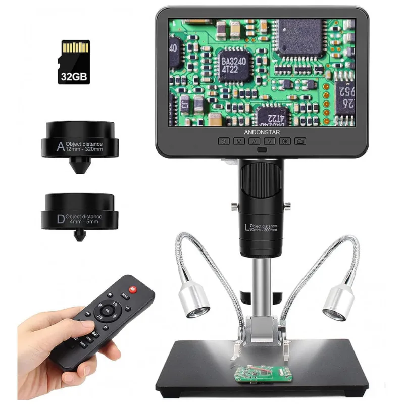 Kit Microscópio Biológico Digital 2000X HDMI com Vídeo UHD de 3 Lentes 2160P, 240V, Andonstar, Preto