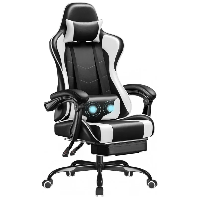 Cadeira Gamer Reclinável e Giratória com Apoio para Lombar e Cabeça, Homall, Branca