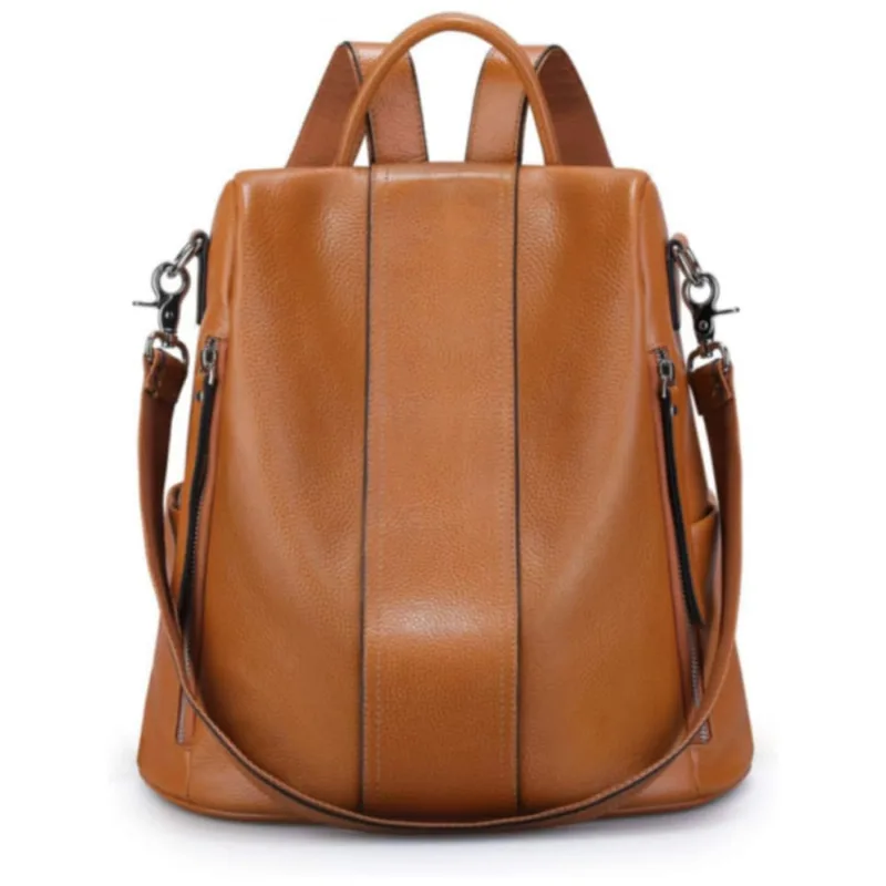 Mochila Feminina de Couro Conversível para Bolsa de Ombro, S ZONE, Marrom