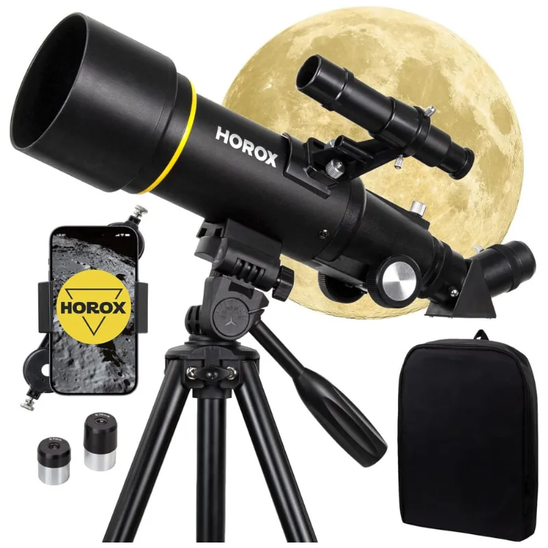 Telescópio Astronômico 5x24 Com Adaptador De Celular E Bolsa Para Transporte, Horox Hx70x400, Preto