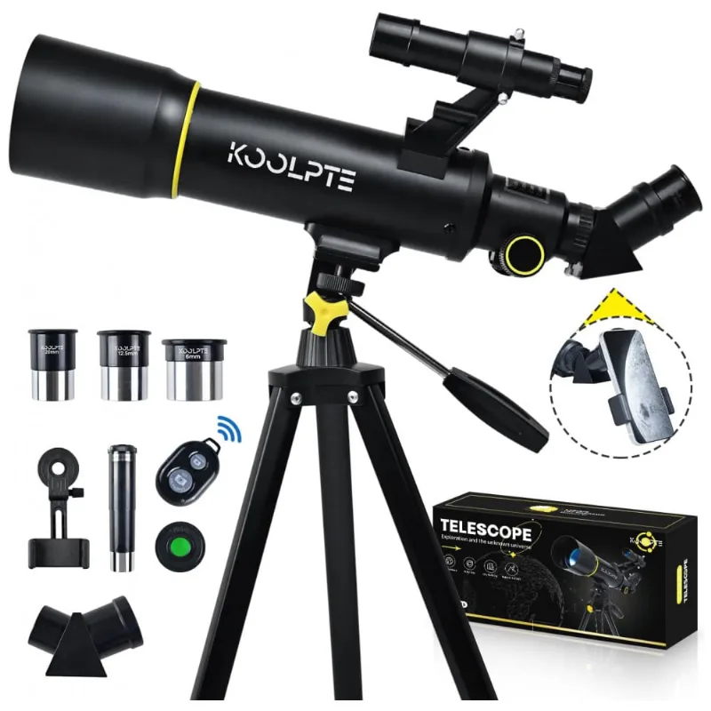 Telescópio Astronômico 20x200 Com Adaptador De Celular, Controle Remoto, Tripé E Bolsa Para Transporte, Koolpte 40070, Preto
