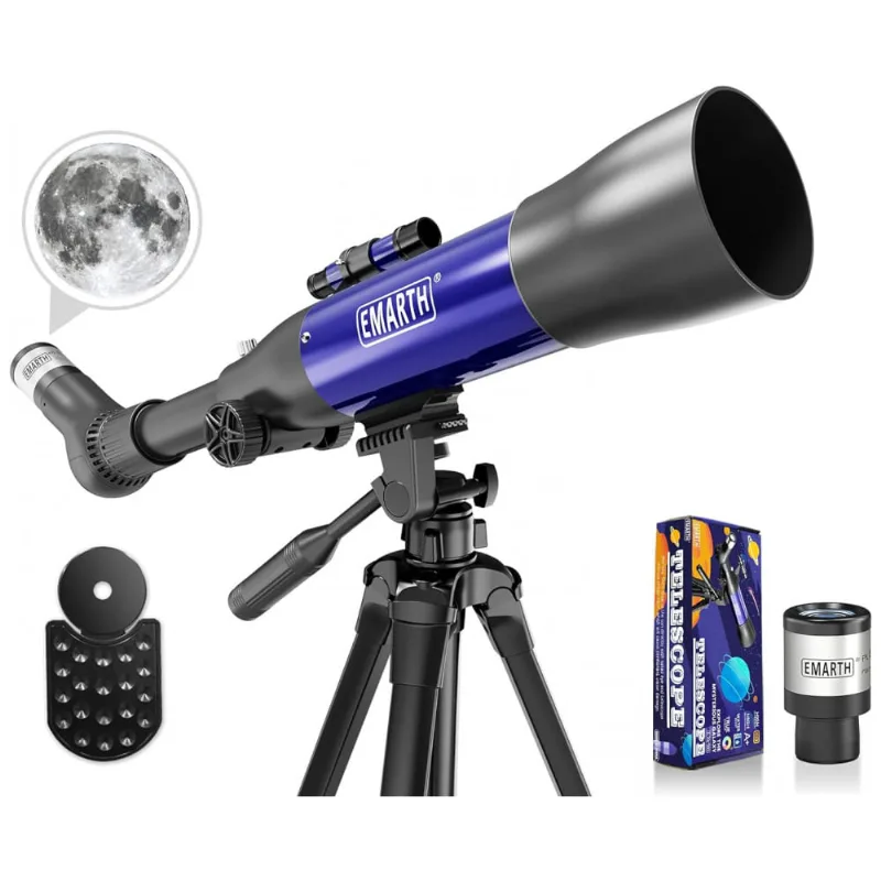 Telescópio Astronômico 70x Com Tripé Ajustável, Adaptador De Celular E Localizador De Estrelas, Emarth, Azul