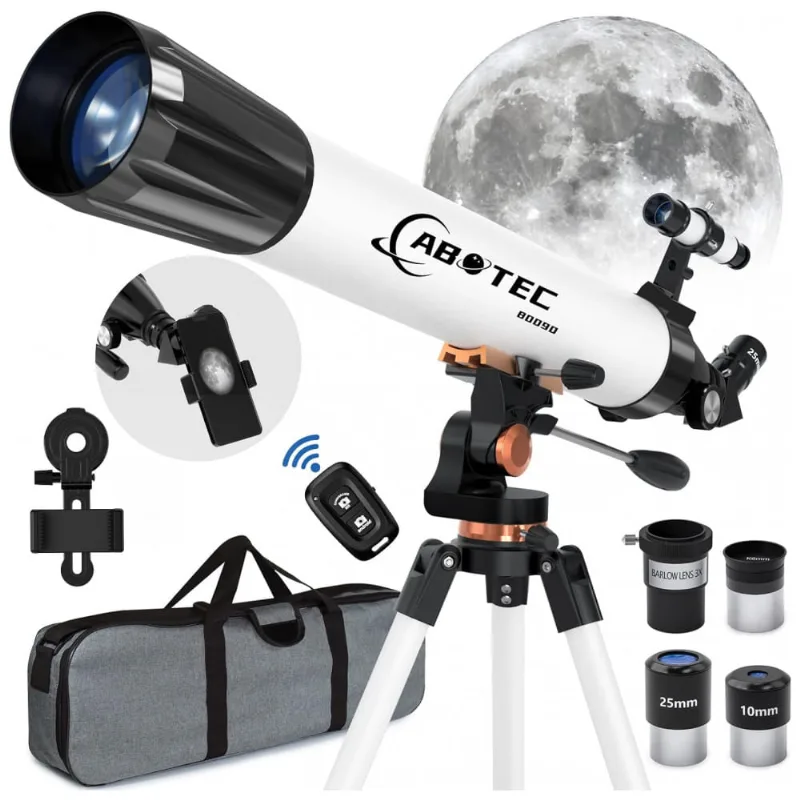 Telescópio Astronômico 400x Com Adaptador De Celular, Controle Remoto E Bolsa Para Transporte, Abotec, Branco