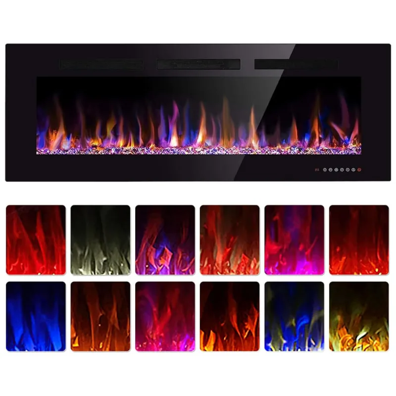 Lareira Elétrica De Embutir A45x127l Com Temporizador, Chamas Multicoloridas E Tela Sensível Ao Toque, Xbeauty, Preta