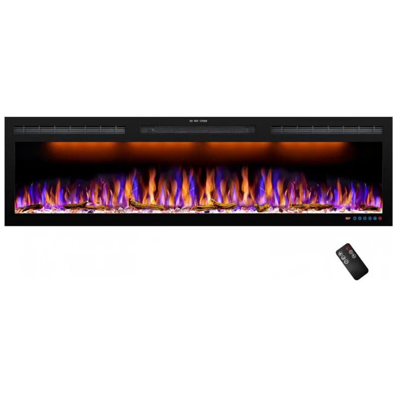 Lareira Elétrica De Embutir A44x152l Com Controle Remoto E Chamas Realista E Proteção Contra Superaquecimento, 110v 1500w, Dreamflame, Preta