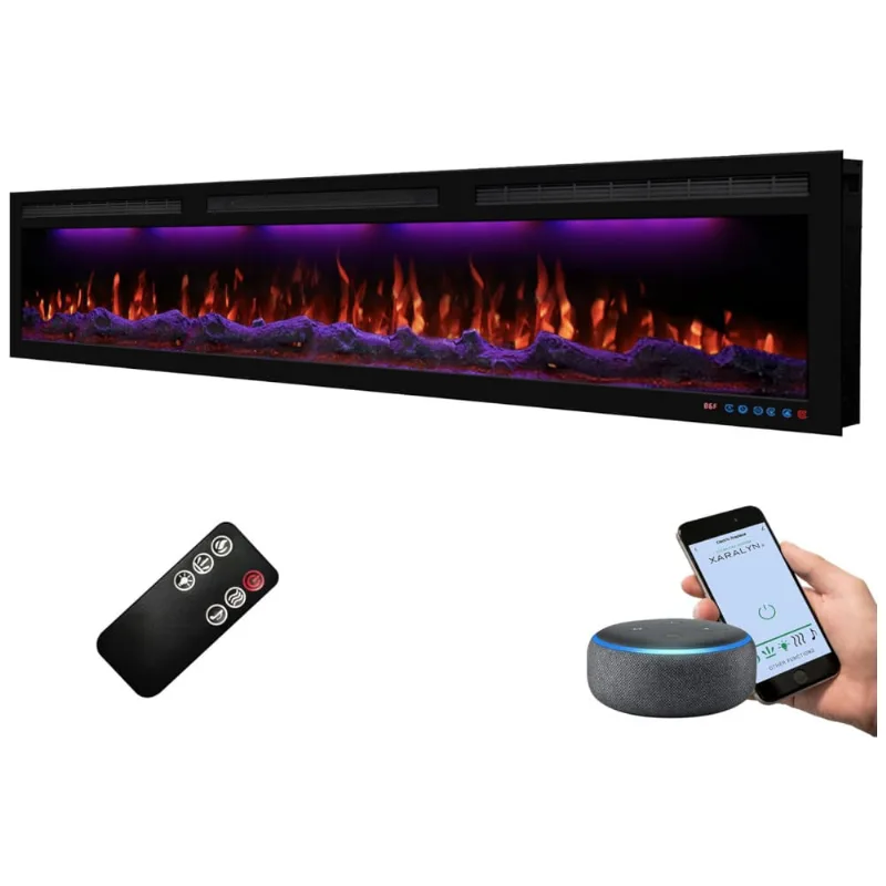 Lareira Elétrica De Embutir A44x182l Com Controle Por App E Chamas Multicoloridas, 110v 1500w, Dreamflame, Preta