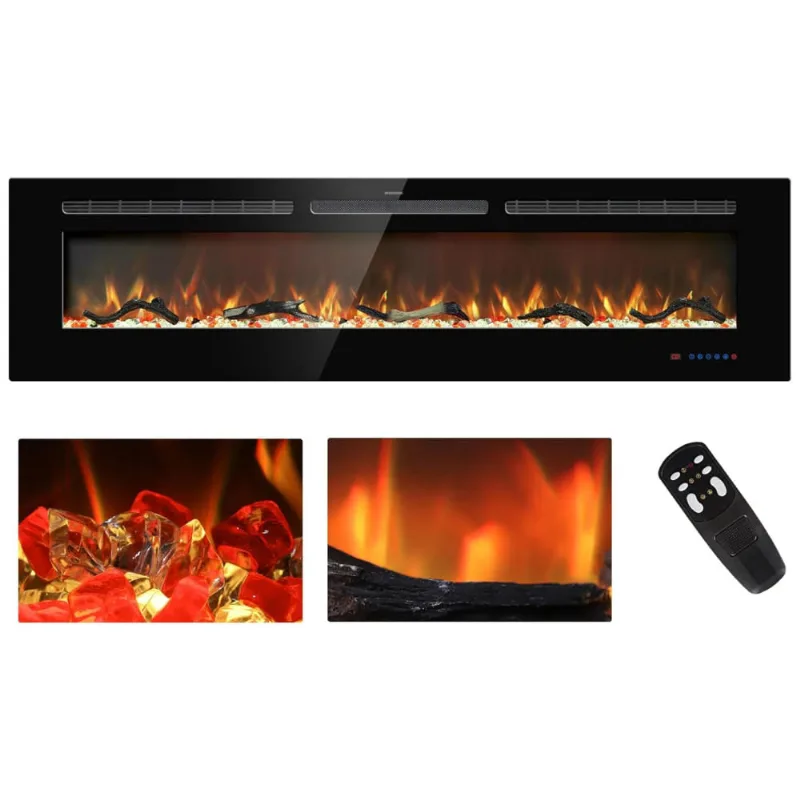 Lareira Elétrica De Embutir A44x165l Com Controle Remoto E Tela Sensível Ao Toque, 110v 1500w, Kentsky, Preta