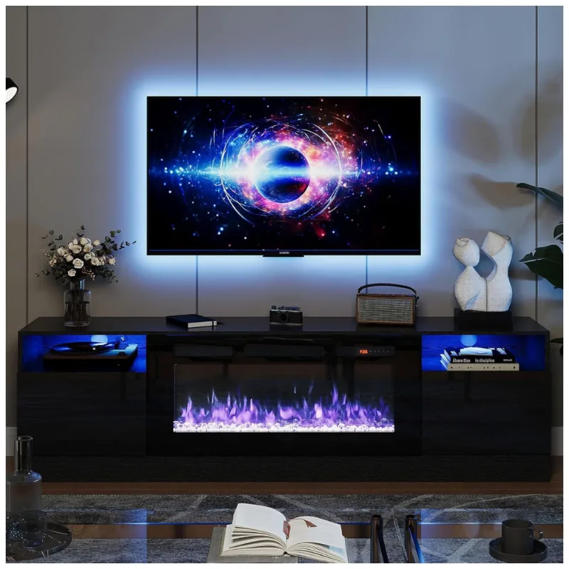 Lareira Elétrica E Suporte De Tv Com Controle Remoto, 110v, Oneinmil, Preta